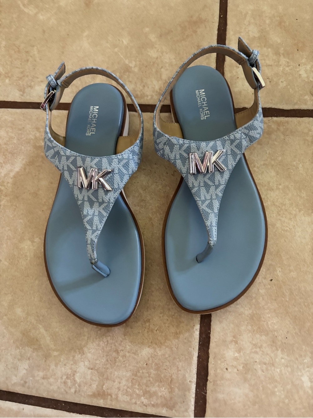 Michael Kors Light Blue MK Logo Thong Sandals